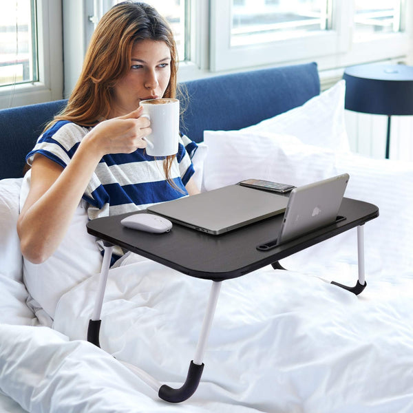 Laptop Table | Foldable Legs, Tablet Groove & Cup Slot | Perfect for Working, Reading, Writing, and Eating