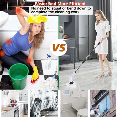 Electric Spin Scrubber, Electric Cleaning Brush with 8 Replacement Brush Heads, 90Mins Working Time, 3 Adjustable Handle, 2 Adjustable Speeds for Bathroom Kitchen Bathtub Glass Car
