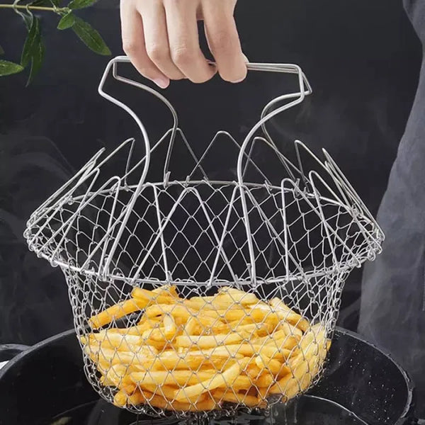 Stainless Steel Folding Round Frying Basket For Fries, Multi-functional Drain Basket, Fry Basket for Fried Food