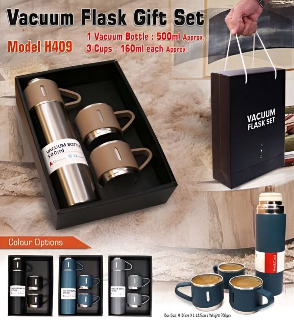 Latest Steel Vacuum Flask Set with 3 Stainless Steel Cups Combo - 500ml